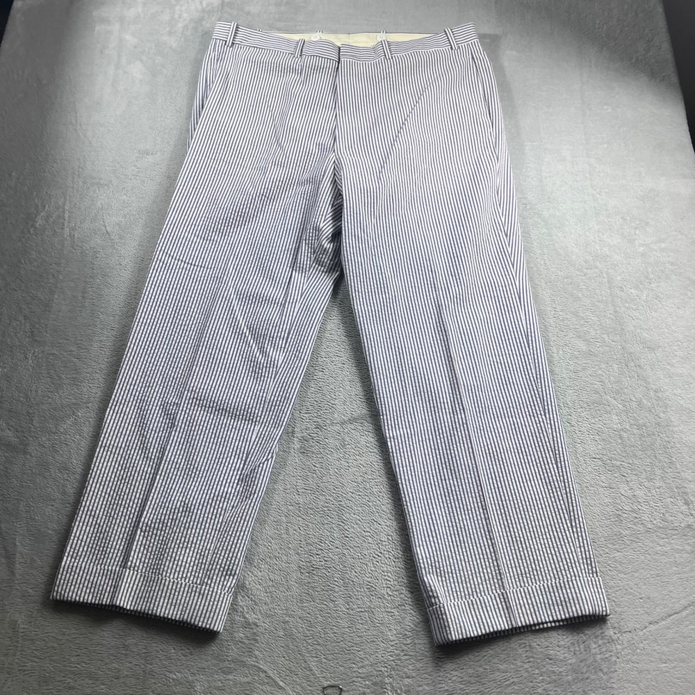 J. Press Mens Seersucker Striped Cotton Dress Pants Blue White Cuffed 38R Canada